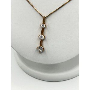 Gold Over Sterling Silver Pendant 3-Faceted Cut Graduated Cubic Zirconias 1.25”